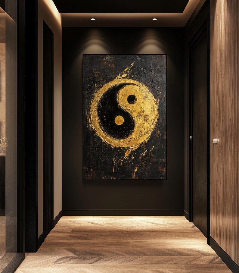 Ying Yan Framed Canvas Wall Art – Black and Gold Art, Luxury Home Decor, Abstract Wall Art, Yin Yang Art, Gold Wall Prints, Spiritual Art