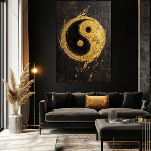Ying Yan Framed Canvas Wall Art – Black and Gold Art, Luxury Home Decor, Abstract Wall Art, Yin Yang Art, Gold Wall Prints, Spiritual Art