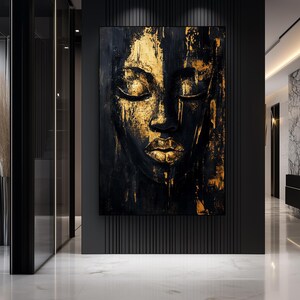 Female Face Framed Canvas Wall Art, Black and Gold Art, Black and Gold Wall Art, Luxury Home Decor, Abstract Wall Art, Gold Wall Prints