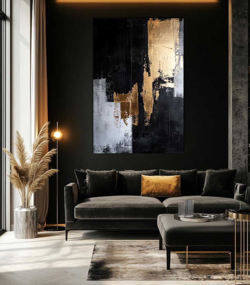 Black and Gold Abstract Wall Art – Modern Luxury Canvas Print ...