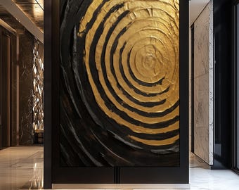 Black and Gold Spiral Art Print – Modern Luxury Decor (Digital Download)