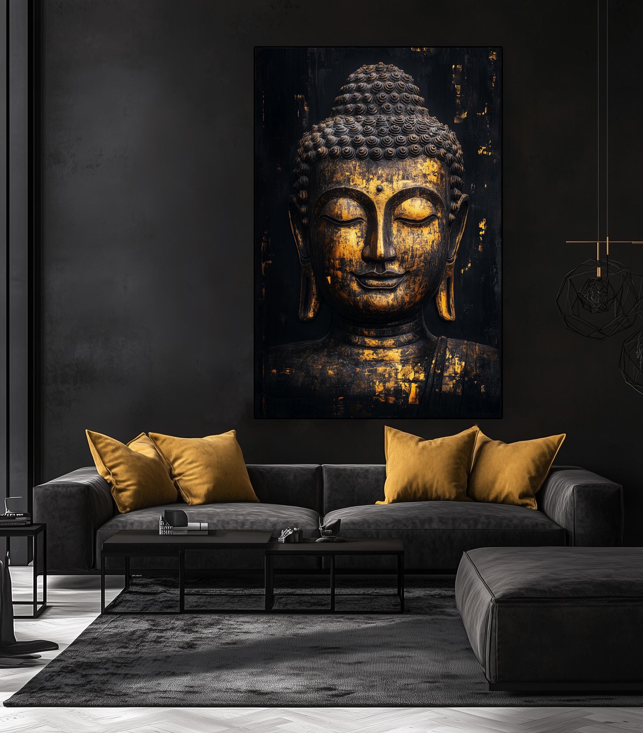 Black and Gold Buddha Art Print – Zen Spiritual Home Decor (digital ...