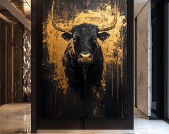 Black and Gold Bull Canvas Print – Modern Masculine Wall Art