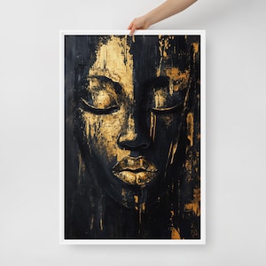 Female Face Framed Canvas Wall Art, Black and Gold Art, Black and Gold Wall Art, Luxury Home Decor, Abstract Wall Art, Gold Wall Prints