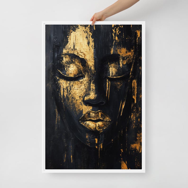 Female Face Framed Canvas Wall Art, Black and Gold Art, Black and Gold Wall Art, Luxury Home Decor, Abstract Wall Art, Gold Wall Prints