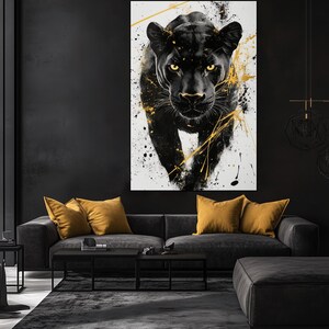 Black Panther Digital Print – Black and Gold Abstract Wall Art, Panther Poster, Modern Home Decor, Wildlife Art, Printable Jungle Artwork