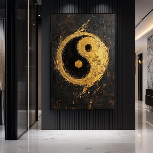 Ying Yan Framed Canvas Wall Art – Black and Gold Art, Luxury Home Decor, Abstract Wall Art, Yin Yang Art, Gold Wall Prints, Spiritual Art
