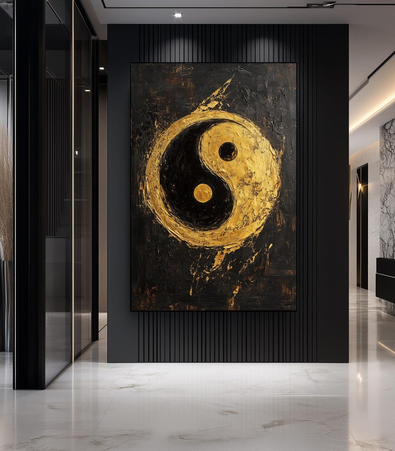 Ying Yan Framed Canvas Wall Art – Black and Gold Art, Luxury Home Decor, Abstract Wall Art, Yin Yang Art, Gold Wall Prints, Spiritual Art