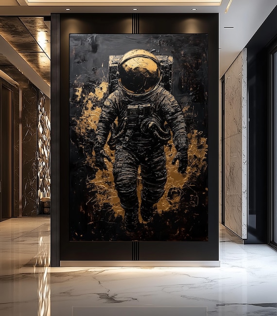 Black and Gold Astronaut Print - Modern Space Art (Digital Download)