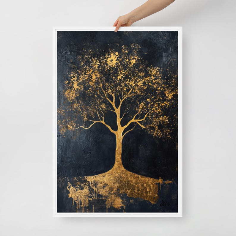 Tree of Life Wall Art – Black and Gold Canvas Print, Abstract Spiritual ...