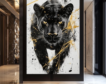 Black Panther Art Print, Luxury Gold Animal Poster (Digital Download)