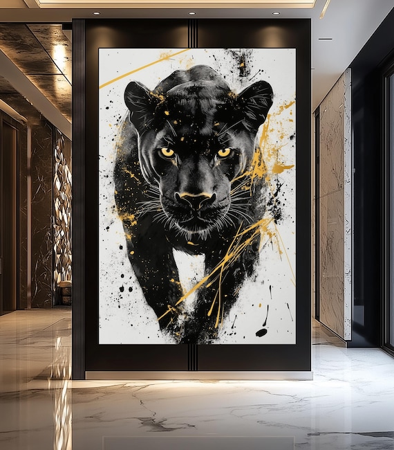 Black Panther Art Print, Luxury Gold Animal Poster (Digital Download)