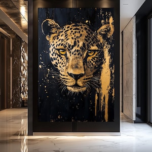 Black and Gold Leopard Abstract Art: Framed Canvas Print