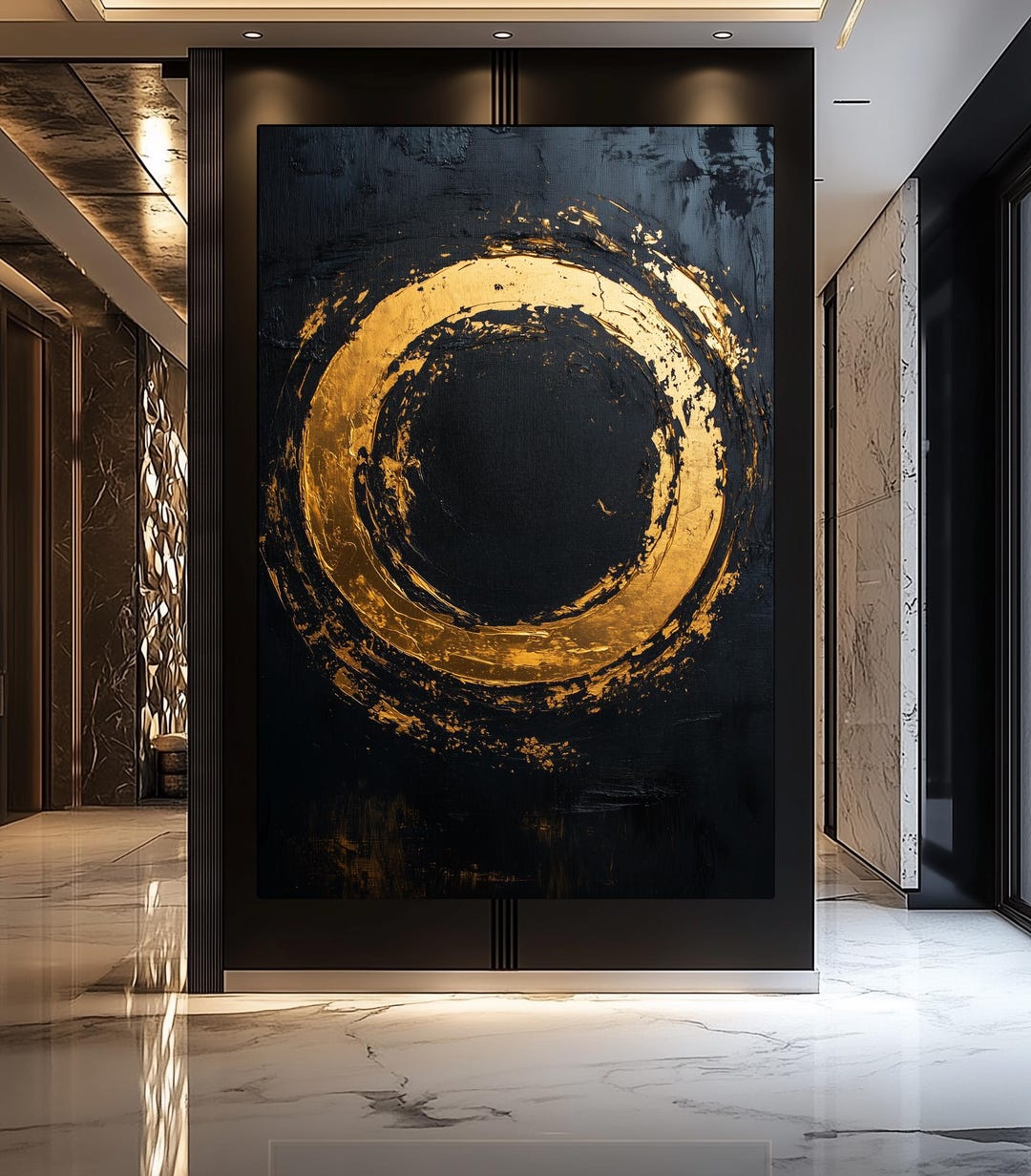 Zen Circle Wall Art Gold and Black Abstract Japanese Enso Canvas Modern ...