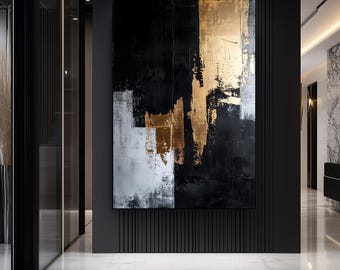 Black and Gold Abstract Art Print – Modern Home Decor (Digital Download)