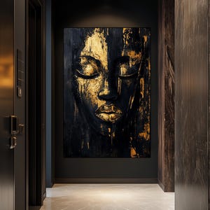 Female Face Framed Canvas Wall Art, Black and Gold Art, Black and Gold Wall Art, Luxury Home Decor, Abstract Wall Art, Gold Wall Prints