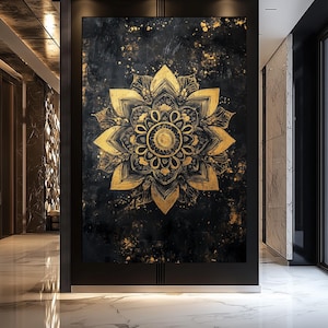 Black and Gold Mandala Framed Canvas Wall Art: Spiritual Home Decor