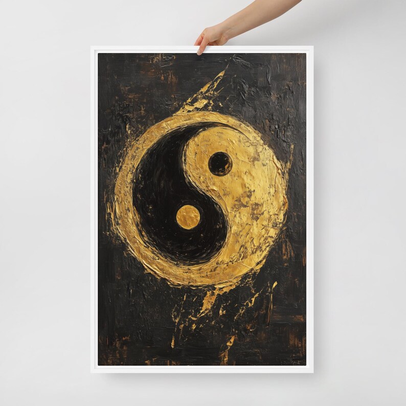 Ying Yan Framed Canvas Wall Art – Black and Gold Art, Luxury Home Decor, Abstract Wall Art, Yin Yang Art, Gold Wall Prints, Spiritual Art