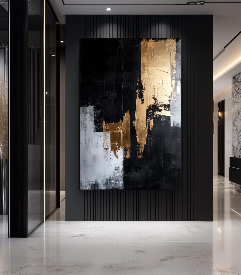 Black and Gold Abstract Wall Art – Modern Luxury Canvas Print ...