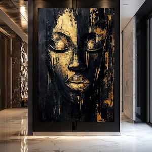Gold African Woman Framed Canvas: Abstract Black Art