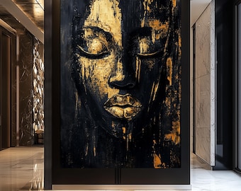Gold African Woman Framed Canvas: Abstract Black Art