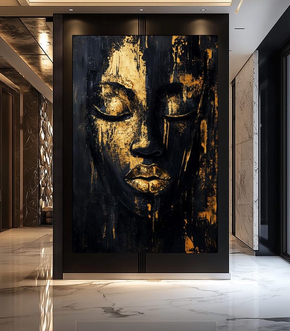 African Wall Art, Female Face Framed Canvas Wall Art, Black and Gold Art, Black and Gold Wall Art, Luxury Home Decor, Abstract Wall Art
