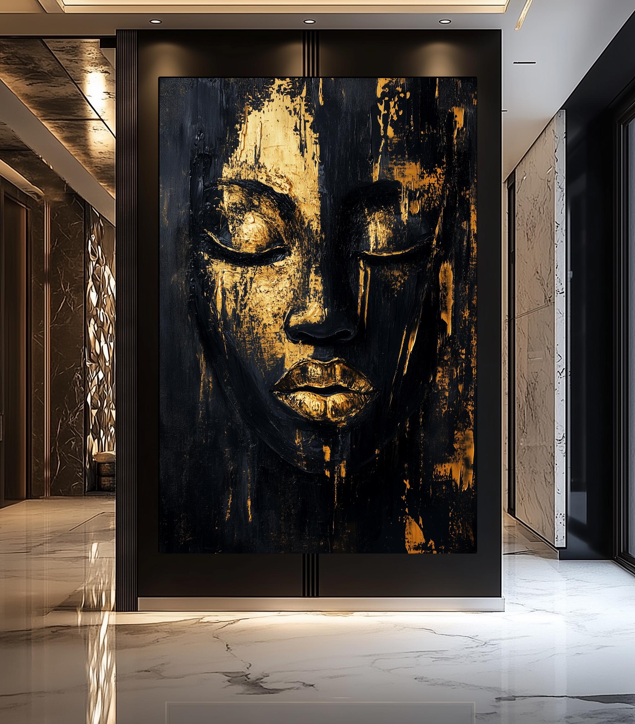Female Face, Black and Gold Art, Black and Gold Wall Art, Luxury Home
