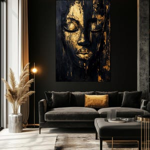 Female Face Framed Canvas Wall Art, Black and Gold Art, Black and Gold Wall Art, Luxury Home Decor, Abstract Wall Art, Gold Wall Prints