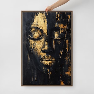 Female Face Framed Canvas Wall Art, Black and Gold Art, Black and Gold Wall Art, Luxury Home Decor, Abstract Wall Art, Gold Wall Prints