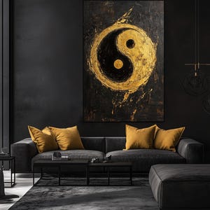 Ying Yan Framed Canvas Wall Art – Black and Gold Art, Luxury Home Decor, Abstract Wall Art, Yin Yang Art, Gold Wall Prints, Spiritual Art