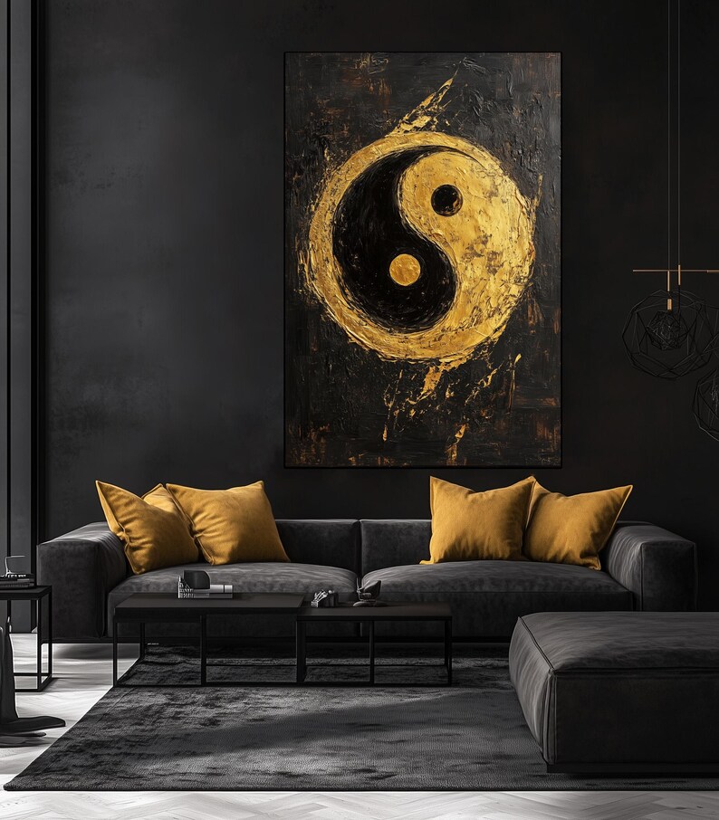 Ying Yan Framed Canvas Wall Art – Black and Gold Art, Luxury Home Decor, Abstract Wall Art, Yin Yang Art, Gold Wall Prints, Spiritual Art