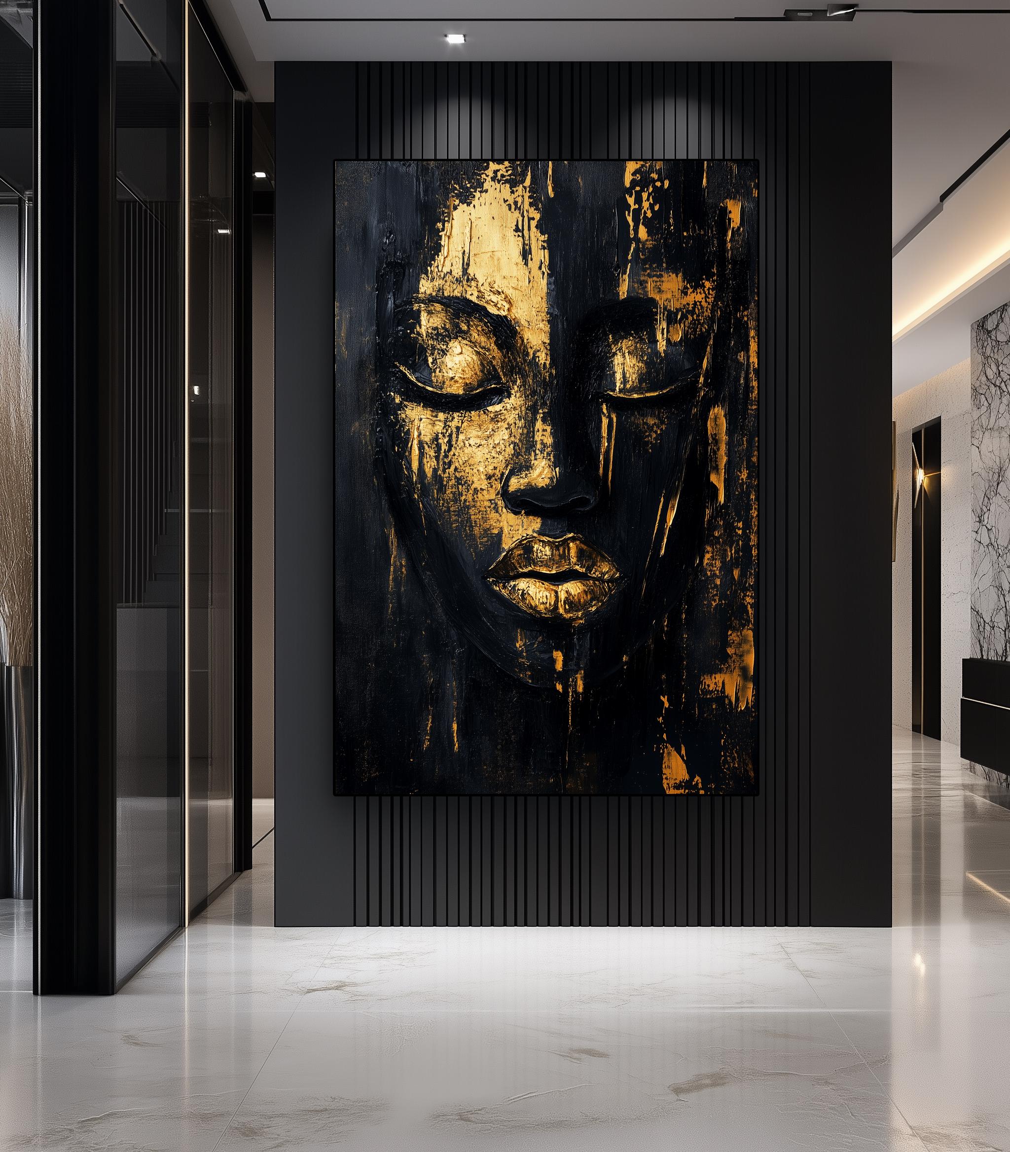 Female Face, Black and Gold Art, Black and Gold Wall Art, Luxury Home