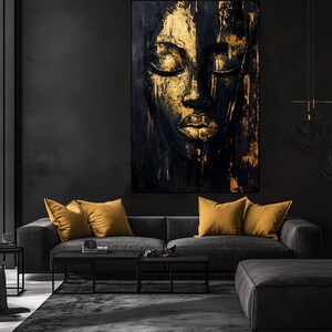 Female Face Framed Canvas Wall Art, Black and Gold Art, Black and Gold Wall Art, Luxury Home Decor, Abstract Wall Art, Gold Wall Prints