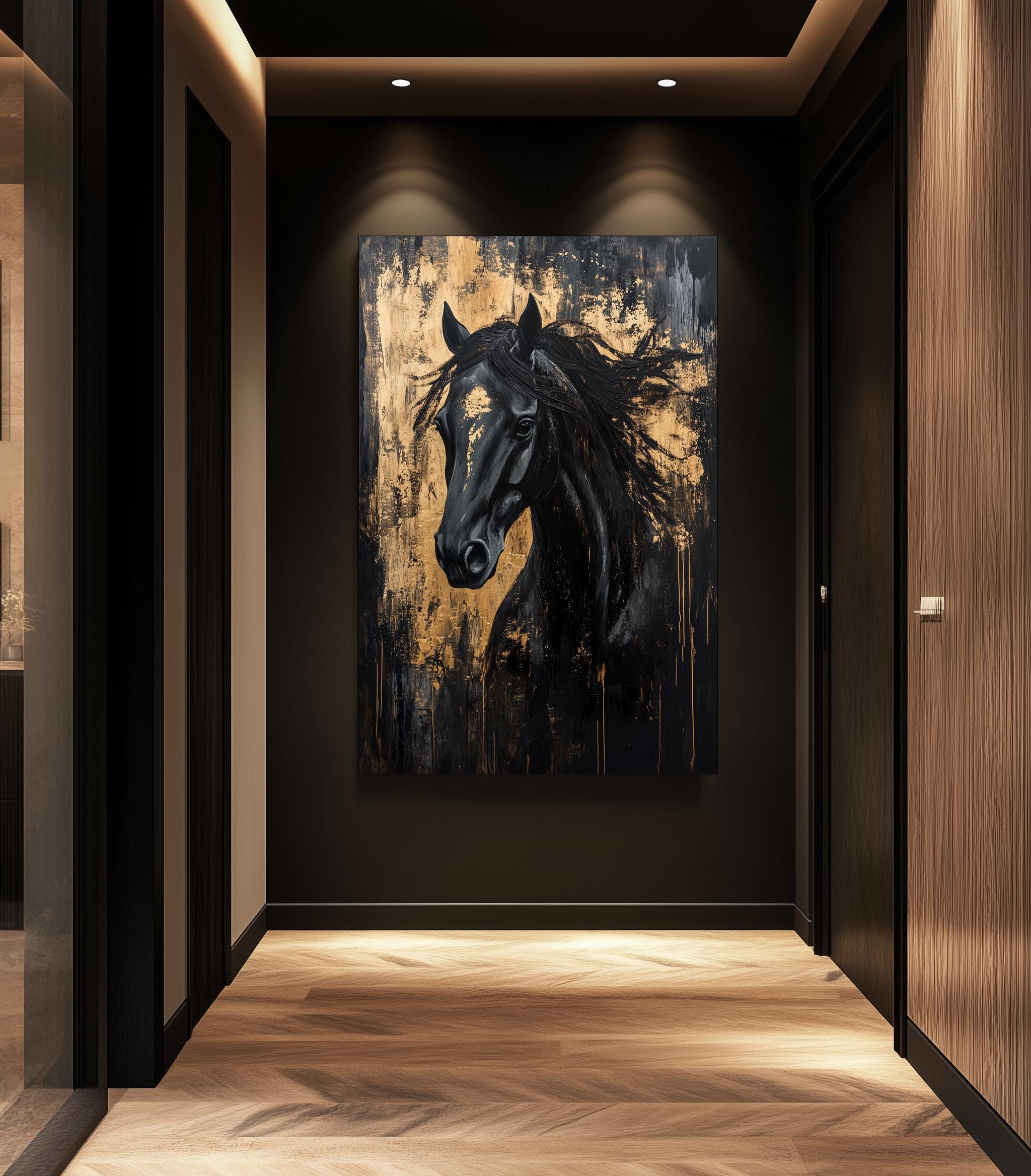 Black and Gold Horse Canvas Print – Modern Equestrian Wall Art - Etsy