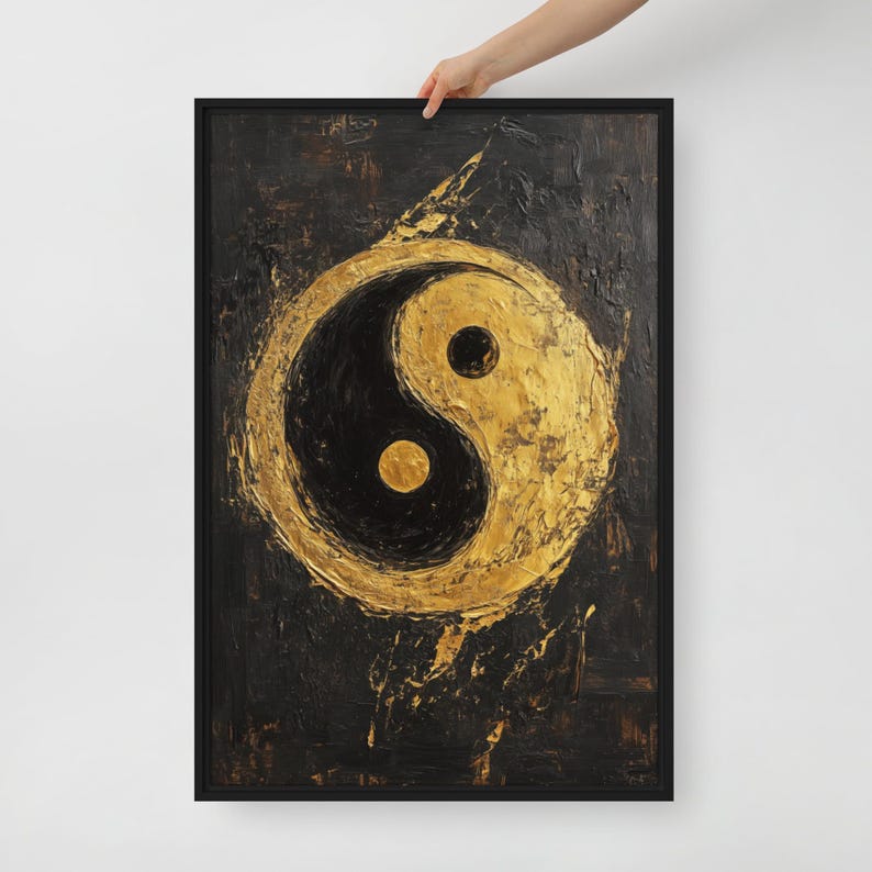Ying Yan Framed Canvas Wall Art – Black and Gold Art, Luxury Home Decor, Abstract Wall Art, Yin Yang Art, Gold Wall Prints, Spiritual Art