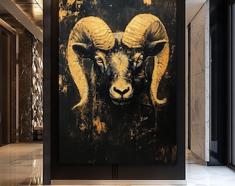 Black and Gold Ram Art Print, Luxury Home Decor (Digital Download)
