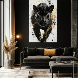 Black Panther Digital Print – Black and Gold Abstract Wall Art, Panther Poster, Modern Home Decor, Wildlife Art, Printable Jungle Artwork