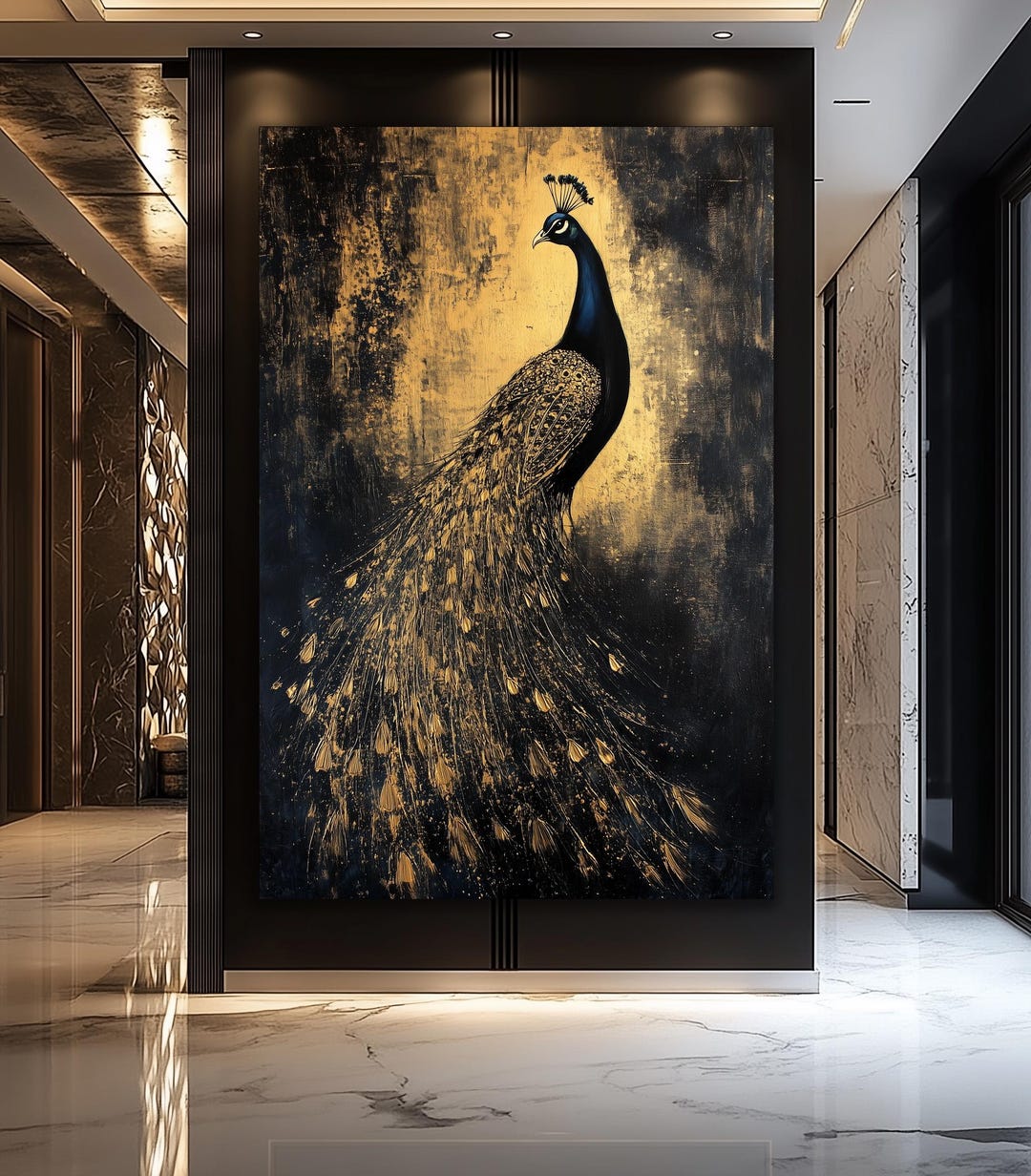 Black and Gold Peacock Art Print: Abstract Luxury Decor (digital ...