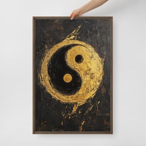 Ying Yan Framed Canvas Wall Art – Black and Gold Art, Luxury Home Decor, Abstract Wall Art, Yin Yang Art, Gold Wall Prints, Spiritual Art