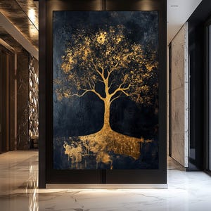 Tree of Life Digital Print – Black and Gold Wall Art, Abstract Nature Artwork, Luxury Home Decor, Spiritual Symbol, Printable Wall Art