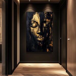 Female Face Framed Canvas Wall Art, Black and Gold Art, Black and Gold Wall Art, Luxury Home Decor, Abstract Wall Art, Gold Wall Prints