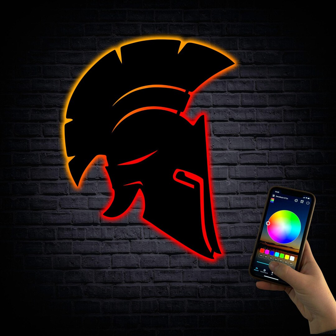 Gladiator Wall Sign, Spartan RGB LED Light, Gladiator Helmed Wall Sign ...
