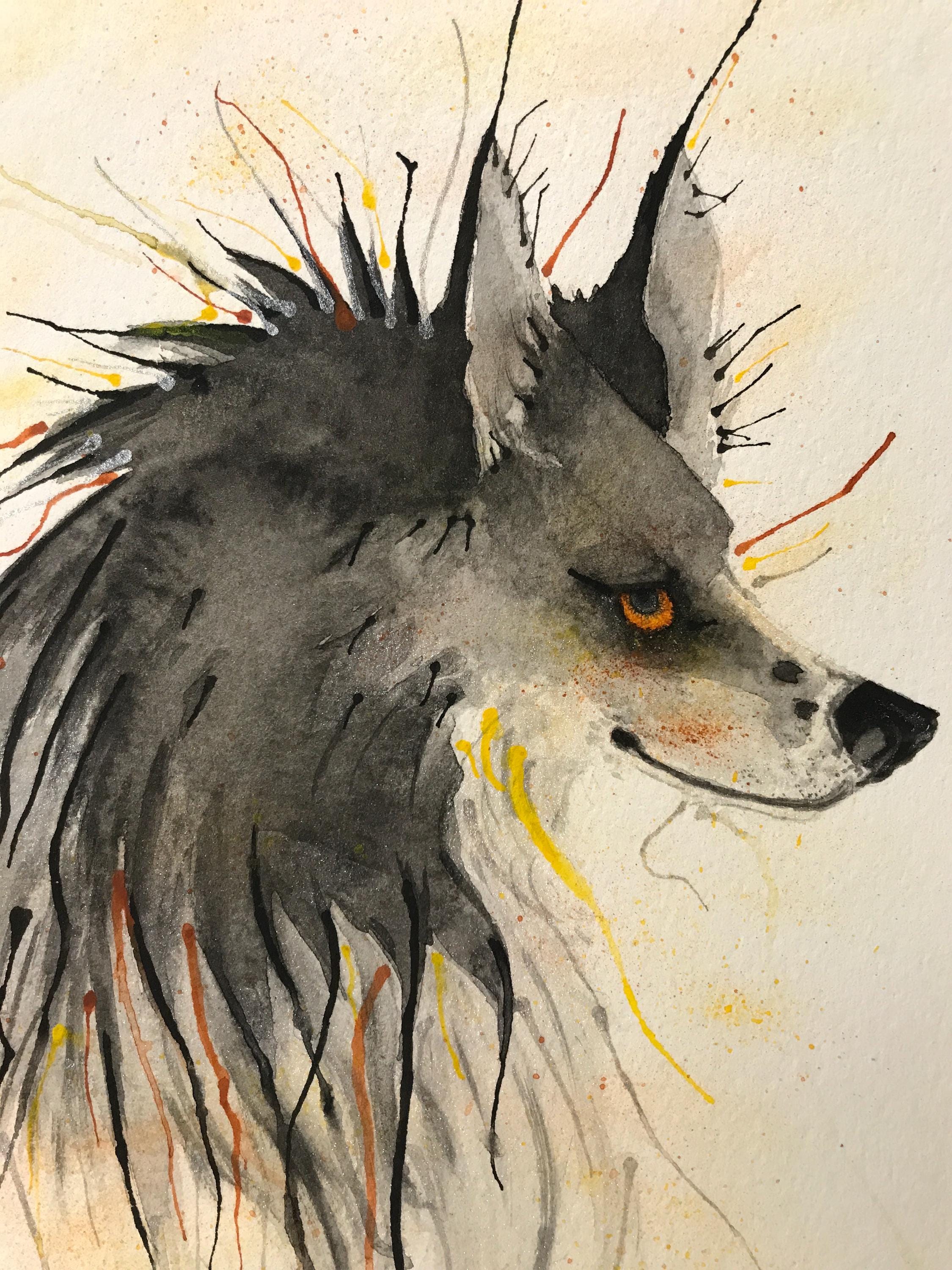 狼 オオカミ 犬 水彩画 狼 オオカミ 犬 水彩画 MUTSUKI watercolor