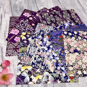 Wunderschönes Lila Blumen Papier Set - Wunderschöne Japanische Yuzen Papiere zum Basteln, Scrapbooking, Journaling & Origami Papier verschönern