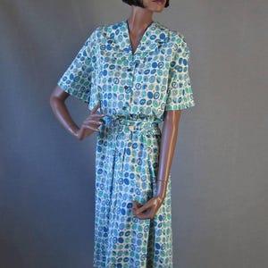50s Deadstock Dress Day to Party Volup Vintage Novelty Print Turquoise XL Shirt Waist Smartsetter Original VFG
