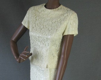 60s Vintage Lace Evening Suit Mad Men Skirt Top Extra Small to Small Wedding Bride VFG
