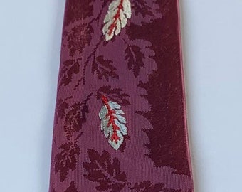 Vintage 50s Satin Neck Tie Leaf Motifs Rose Violet VFG