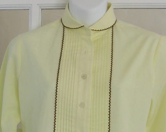60s Vintage Yellow Blouse Pintucked Medium School Girl VFG