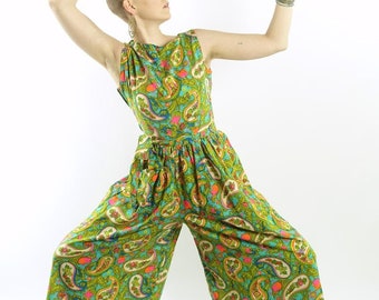 60s Vintage Psychedelic Print Wideleg Summer Jumpsuit Palazzo Basila VFG