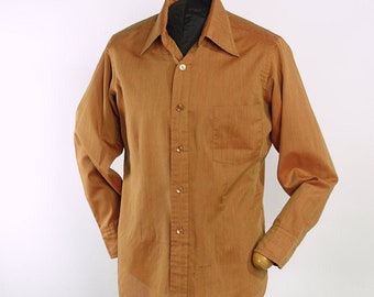 Vintage 60s 70s Mens Fitted Shirt Orange Sharkskin Small John Weitz VFG